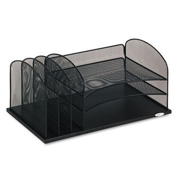 Safco® Onyx Desk Organizer With Three Horizontal And Three Upright Sections, Letter Size Files, 19.5" X 11.5" X 8.25", Black freeshipping - TVN Wholesale